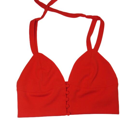 Forever 21 Sexy Red Pin Up V-Neck Sweetheart Button Up Cropped Tank Top Small - Picture 1 of 7